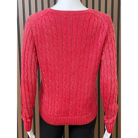 Polo Ralph Lauren Women's L Red Sweater Cotton Cable Knit Pony Classic Preppy - Picture 3 of 11